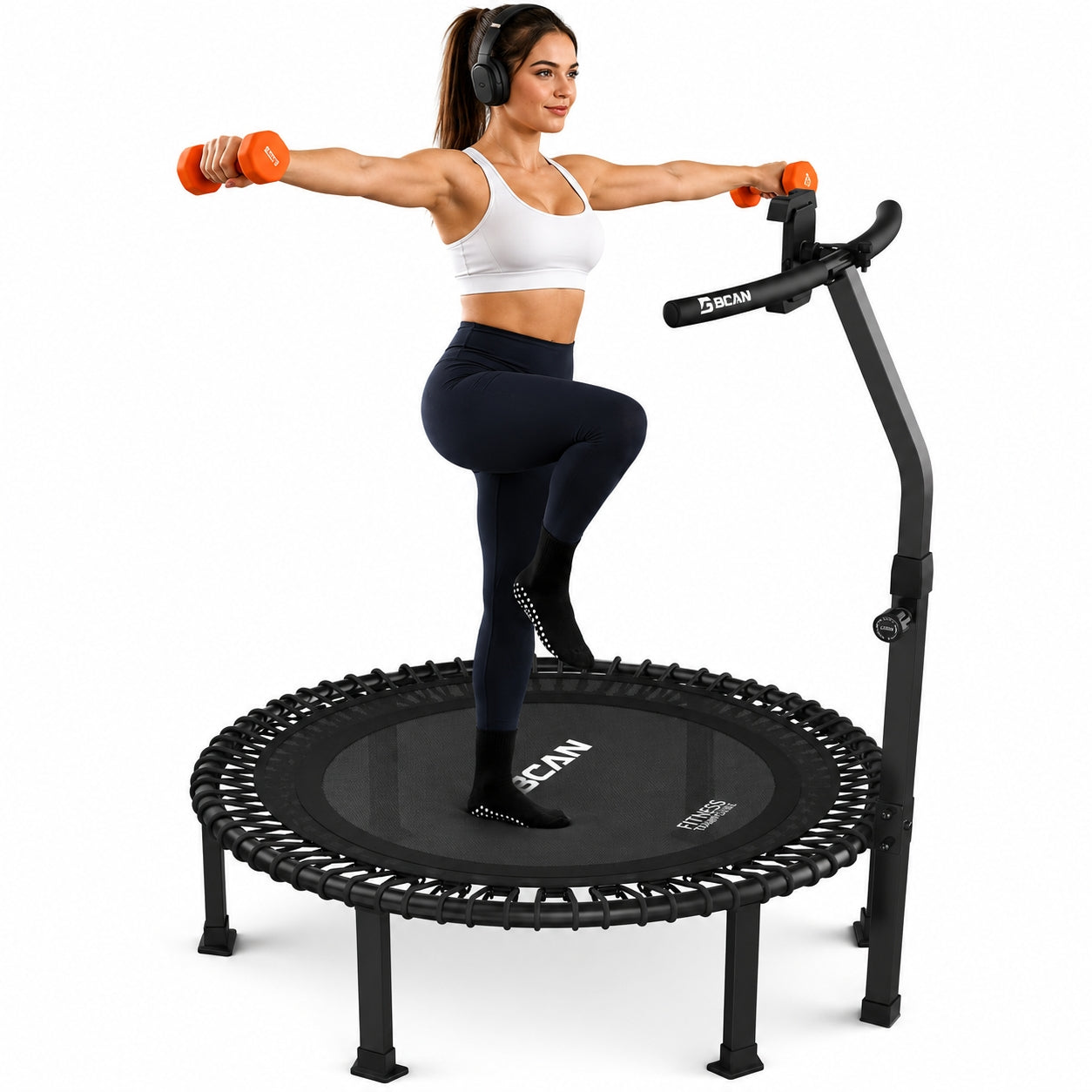 BCAN 40"/48" Soft Land Pro Fitness Rebounder Trampoline, 500 lb Capacity, Adjustable Tension Bungees