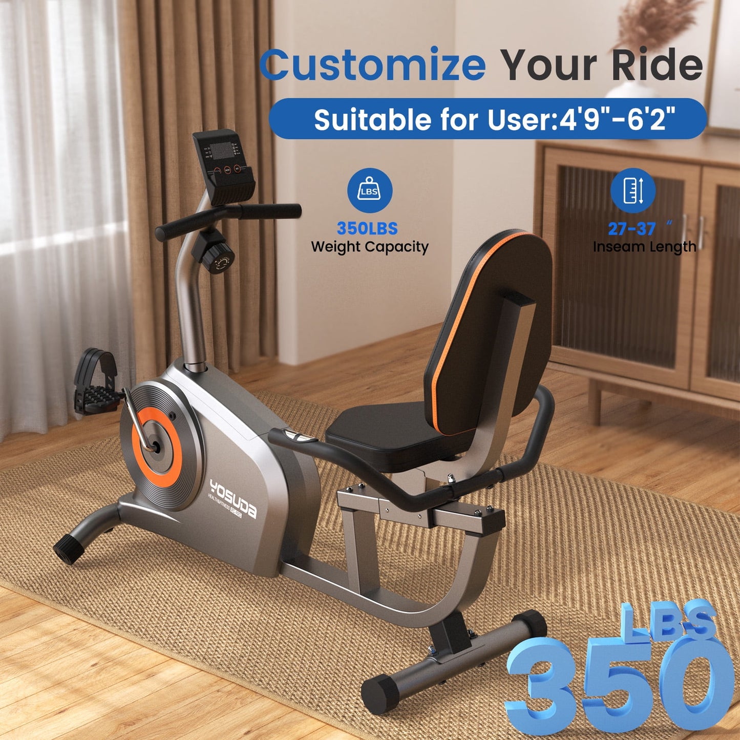 Yosuda Recumbent Exercise Bike for Senior for Home with 350lbs Capacity