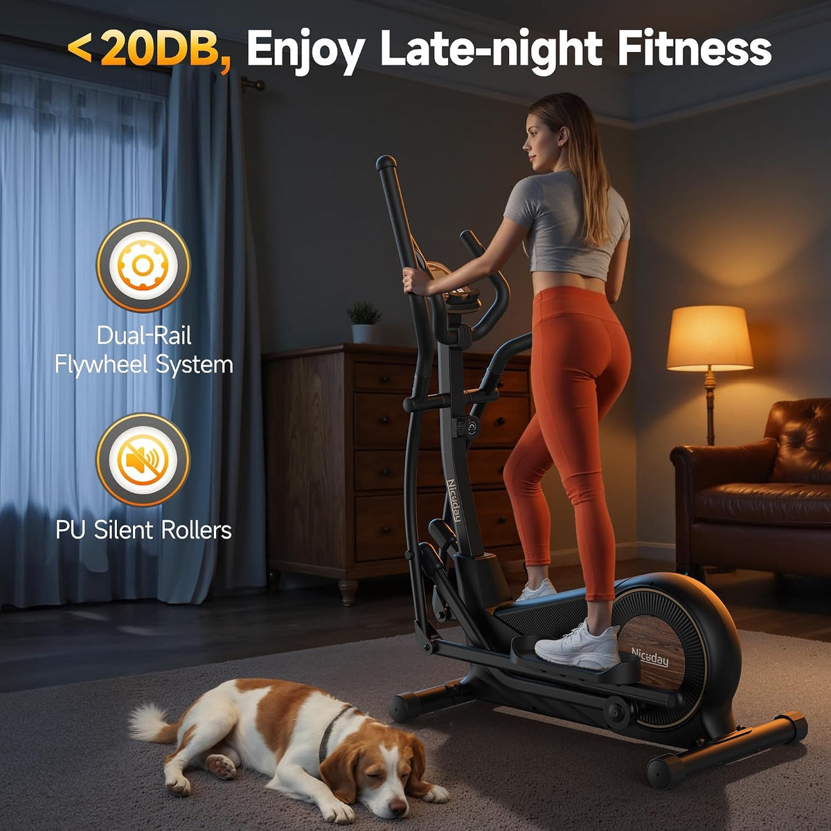 Niceday Elliptical Exercise Machine with 15.5/18/19IN Long Stride | Compact Elliptical Machine for Home Use, 16 Resistance Levels; 400LBS Stable Loading Capacity; Kinomap APP Support