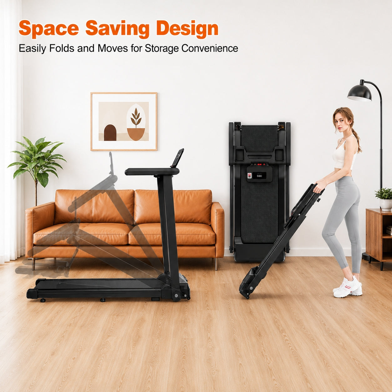 FED FITNESS Folding Treadmill with Handles 2.5HP Foldable Treadmill with LED Display 300 LBS Capacity Running Machine for Home Small Spaces