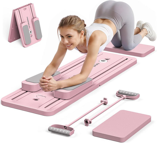 Pilates Reformer, Foldable Pilates Board for Full Body Workout, Portable Pilates Equipment for Core Strength and Pilates Training for Home Gym, 300lbs Capacity, Pink