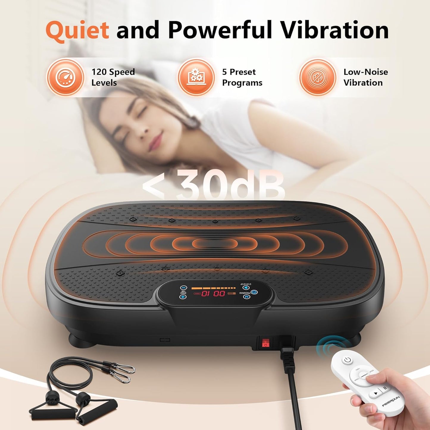 Vibration Plate Exercise Machine for Lymphatic Drainage, Power Plate Vibration Plate w/ 2 Resistance Bands for Wellness and Fitness