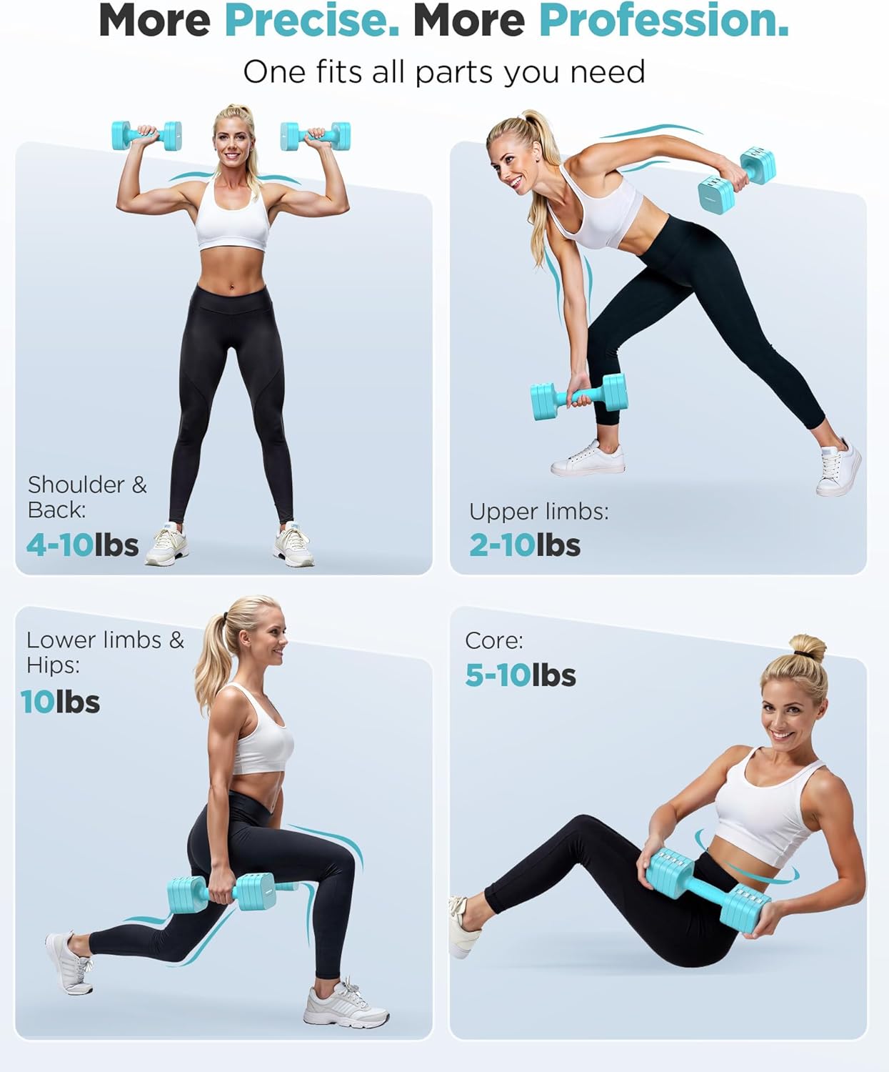 FEIERDUN 5-in-1 Adjustable Dumbbell Set of 2, 20LBS/10LBS Hand Weights for Women, 1s-Adjust Dual-Stable Dumbbell Set for Women Home Gym & Outdoor