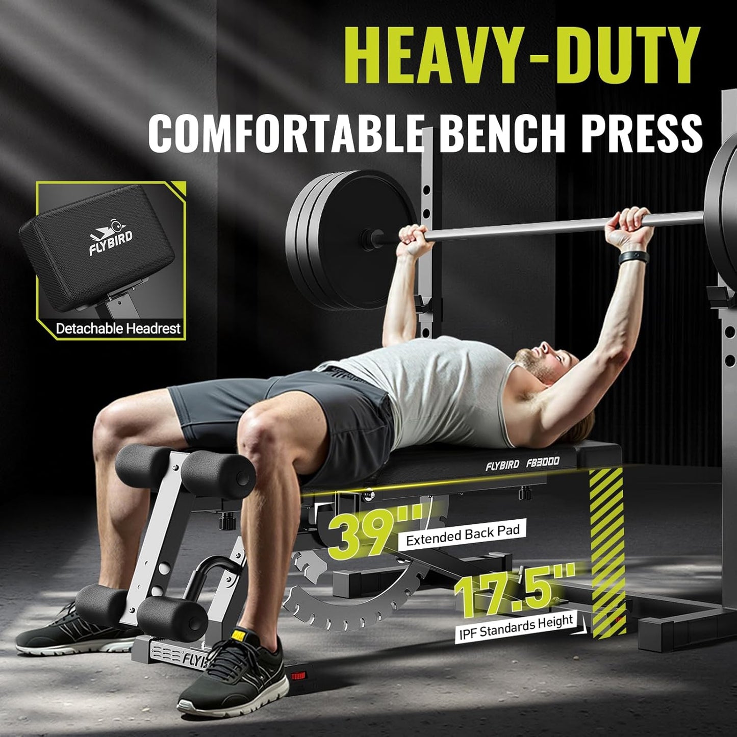 FLYBIRD Strength Training Bench for Home Gym, Adjustable Weight Bench can be Folded for Storage/Vertical Storage, Space-Saving Workout Bench