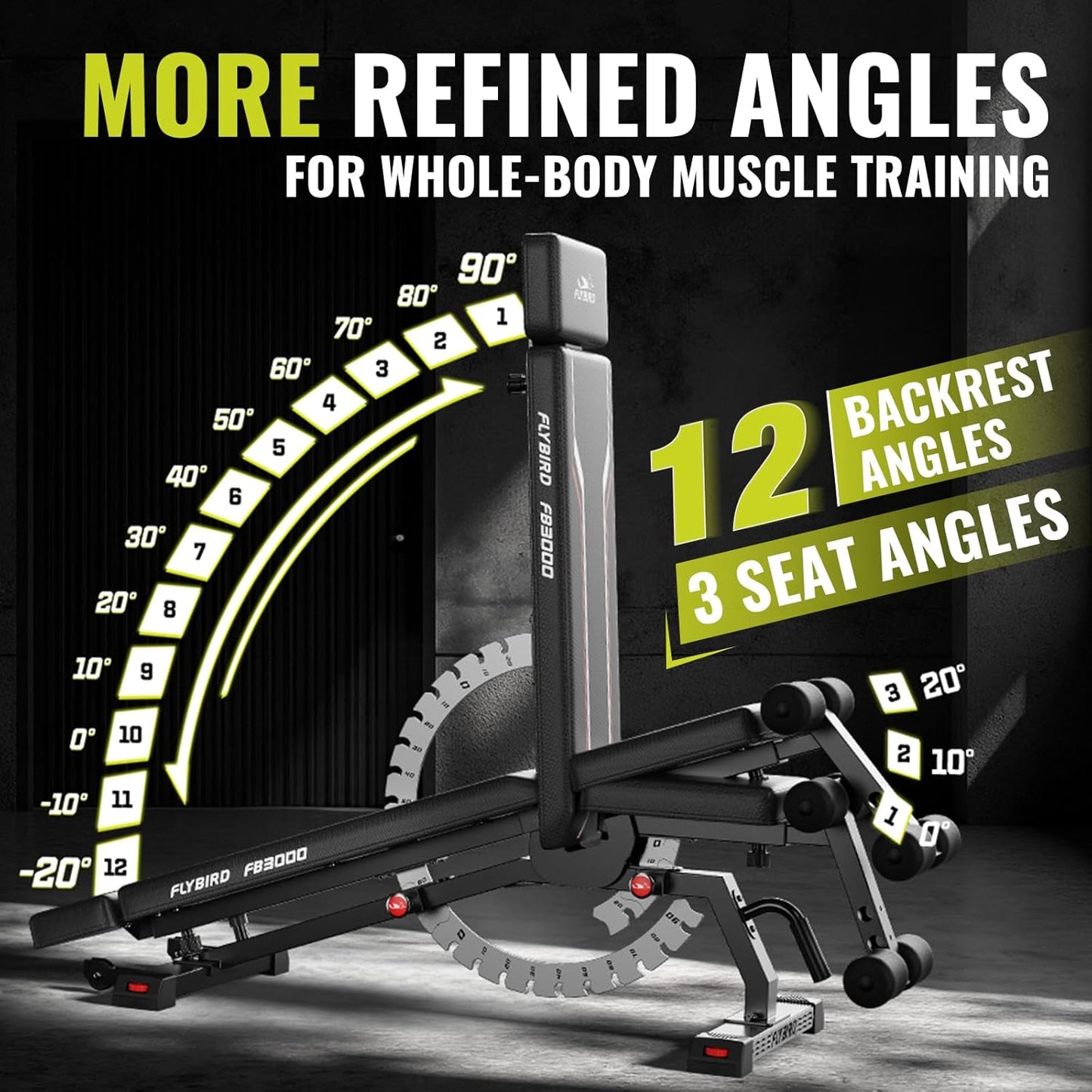 FLYBIRD Strength Training Bench for Home Gym, Adjustable Weight Bench can be Folded for Storage/Vertical Storage, Space-Saving Workout Bench