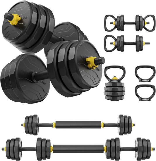 FEIERDUN Adjustable Dumbbells, 48/68/88lbs Free Weight Set with 4 Modes, Used as Barbell, Kettlebells, Push up Stand, Fitness Exercises for Home Gym Suitable Men/Women