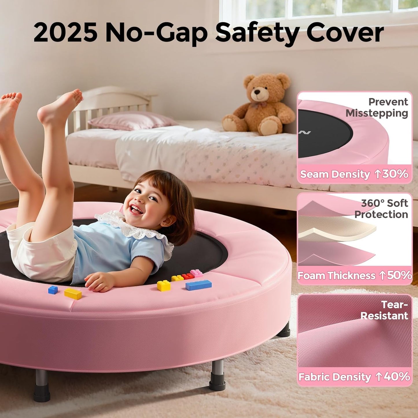 BCAN 36'' Toddler Trampoline, ASTM Certified - Kids Trampoline for Ages 1-6, Foam Handle & Safe Thickened Cover