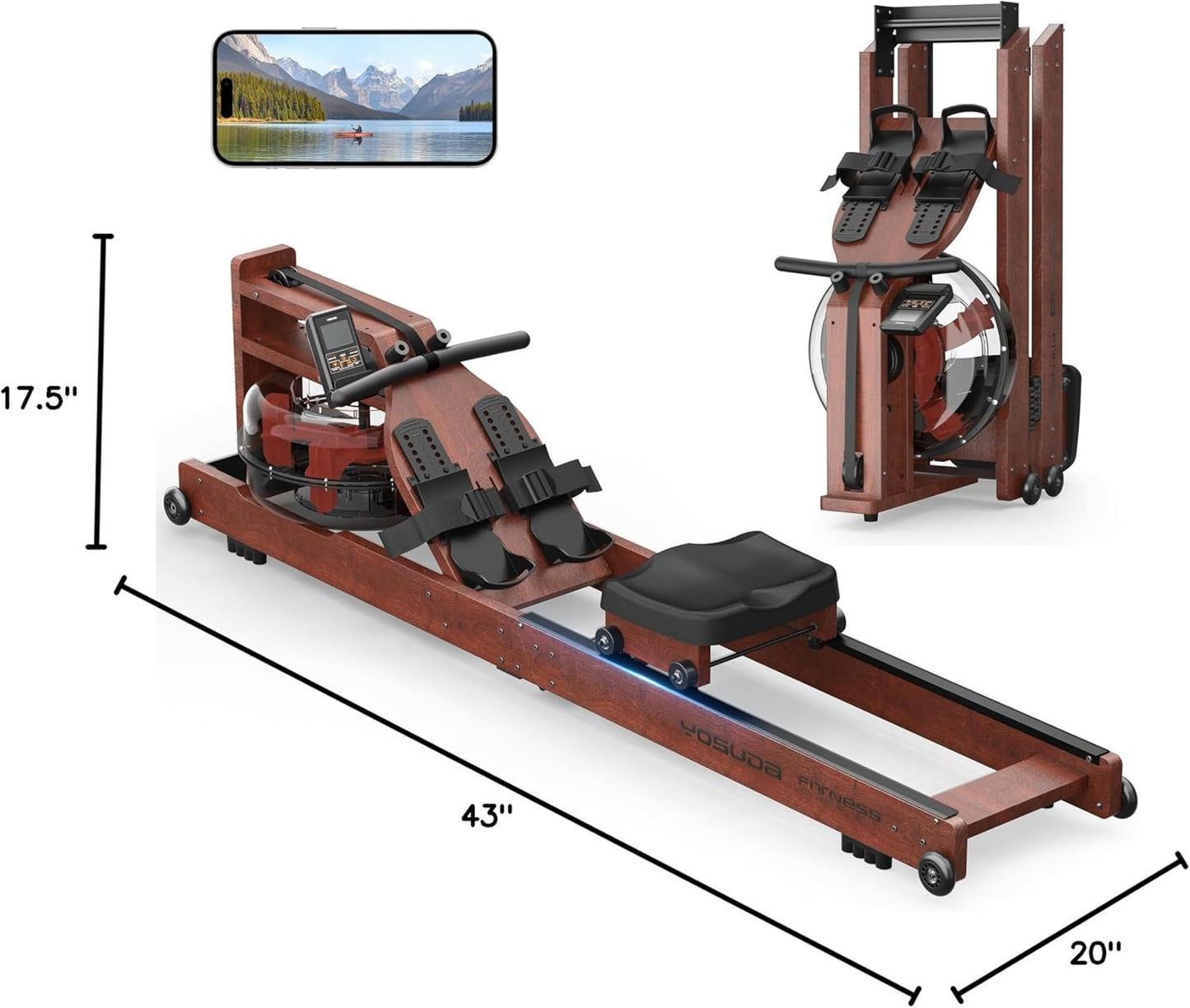 YOSUDA Water Rowing Machines for Home Use- Foldable Rower Machine 400LBS Weight Capacity with Dedicated Monitor & Bluetooth APP, Comfortable Seat