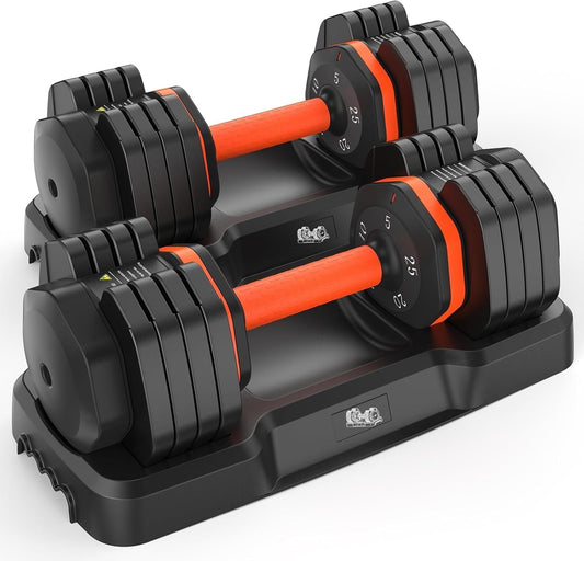 1 Pair 25LB Adjustable Dumbbells Set, 5LB to 25LB Dumbbell Weight Set