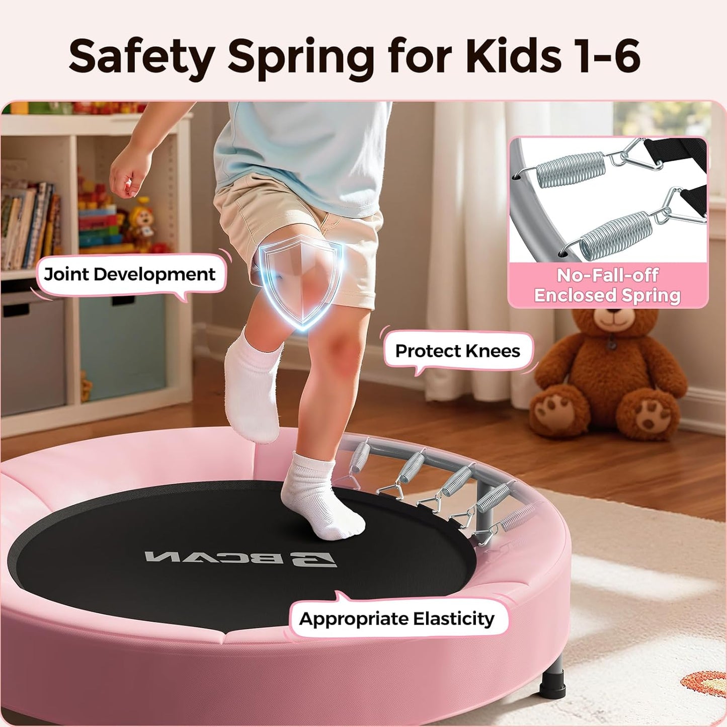 BCAN 36'' Toddler Trampoline, ASTM Certified - Kids Trampoline for Ages 1-6, Foam Handle & Safe Thickened Cover
