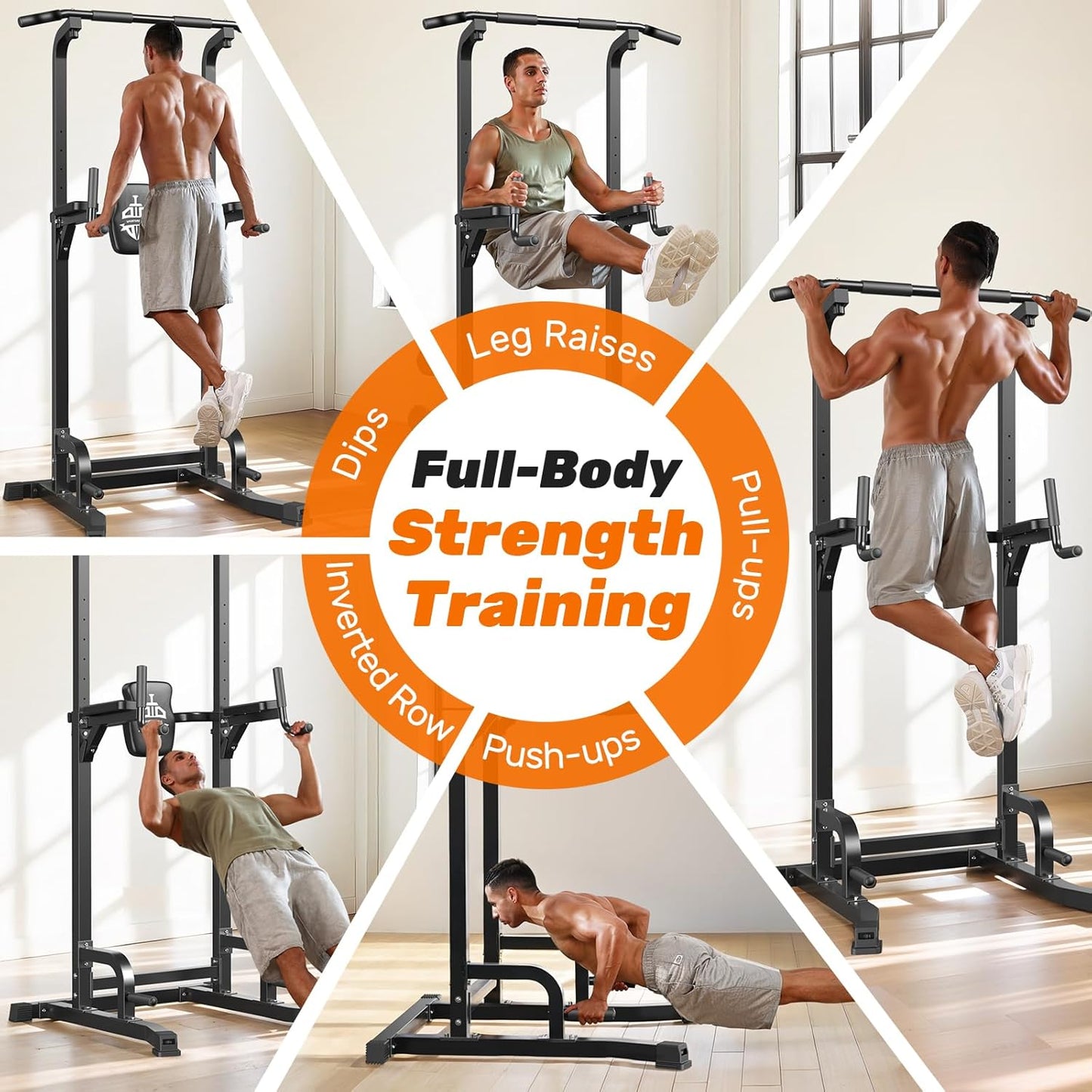 Sportsroyals Power Tower Pull Up Bar Station, 450LBS Stable Pull Up Dip Station for Home Gym Strength Training Equipment