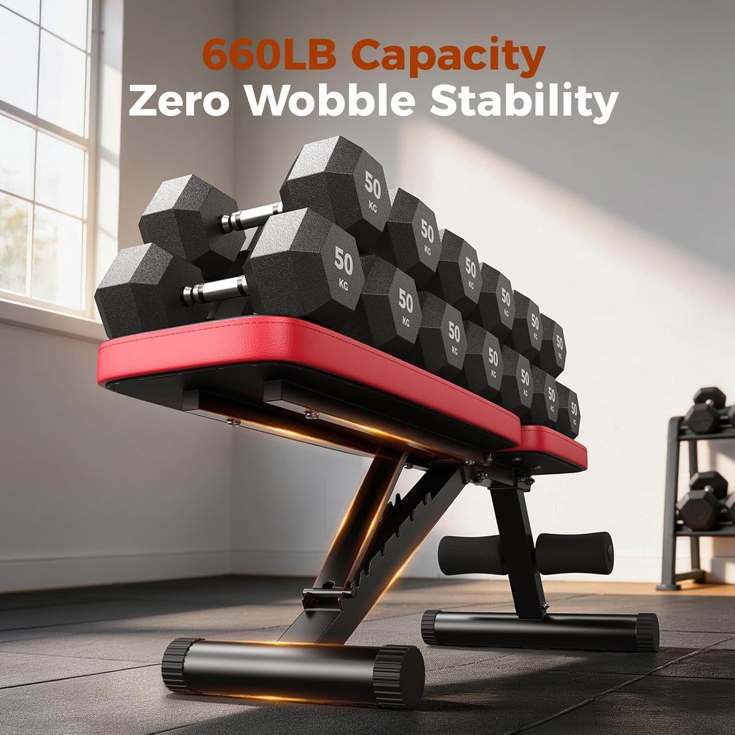 NICEPEOPLE Adjustable Weight Bench for Home Gym, 660LBS Capacity Workout Bench with 8 Backrests for Chest Shoulders Arms, Compact and Foldable Strength Bench for Small Space Apartment Room