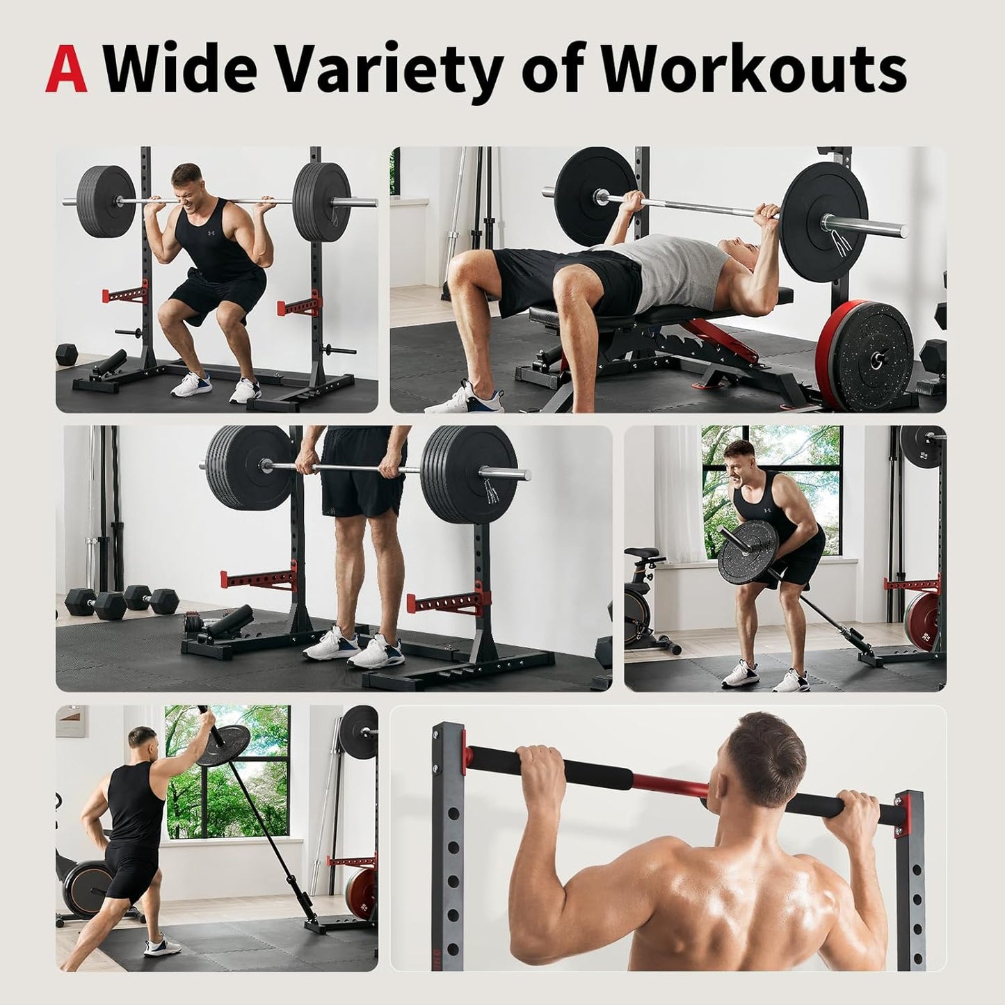 FLYBIRD Squat Rack with Pull-Up Bar, Adjustable Multi-Functional Power Rack, Inner Width Squat Rack Stand Suitable for 6FT,7FT Barbell for Home Gym Equipment…