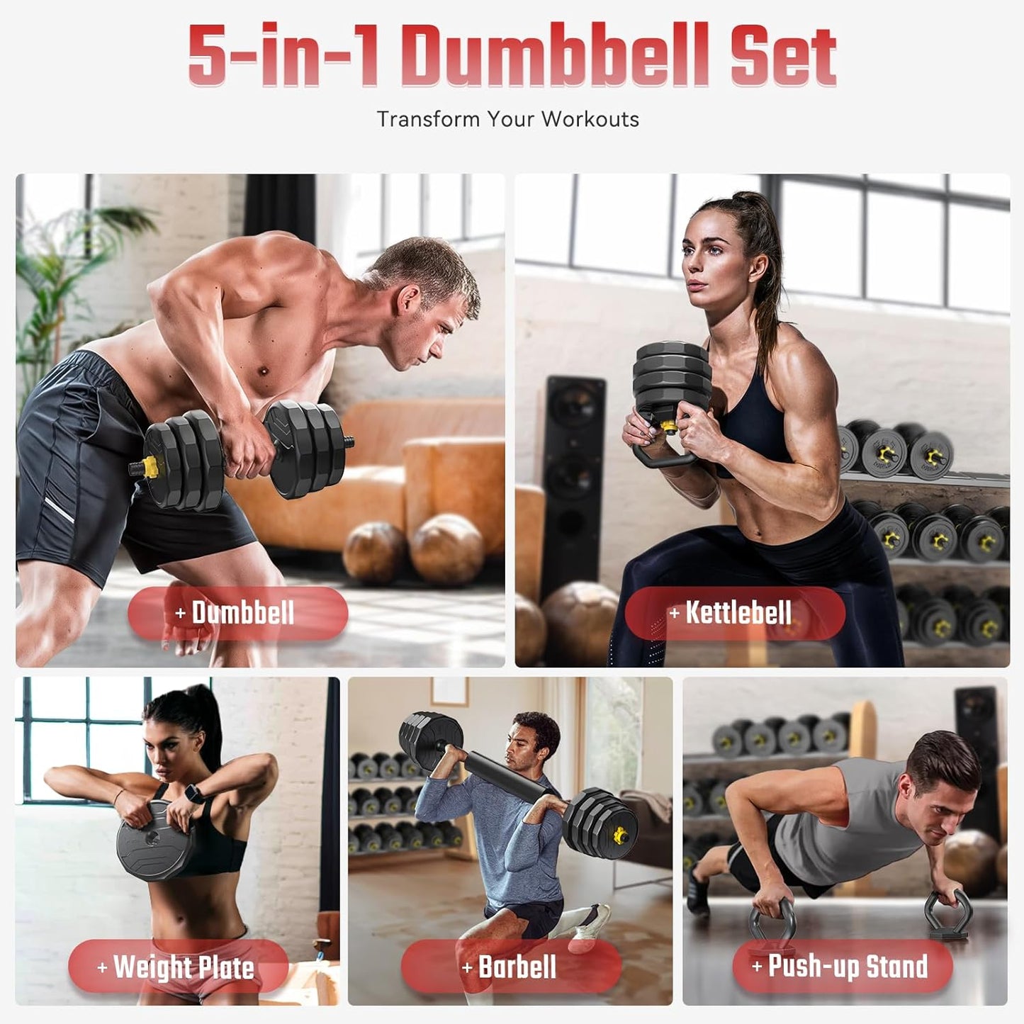 FEIERDUN Adjustable Dumbbells, 48/68/88lbs Free Weight Set with 4 Modes, Used as Barbell, Kettlebells, Push up Stand, Fitness Exercises for Home Gym Suitable Men/Women