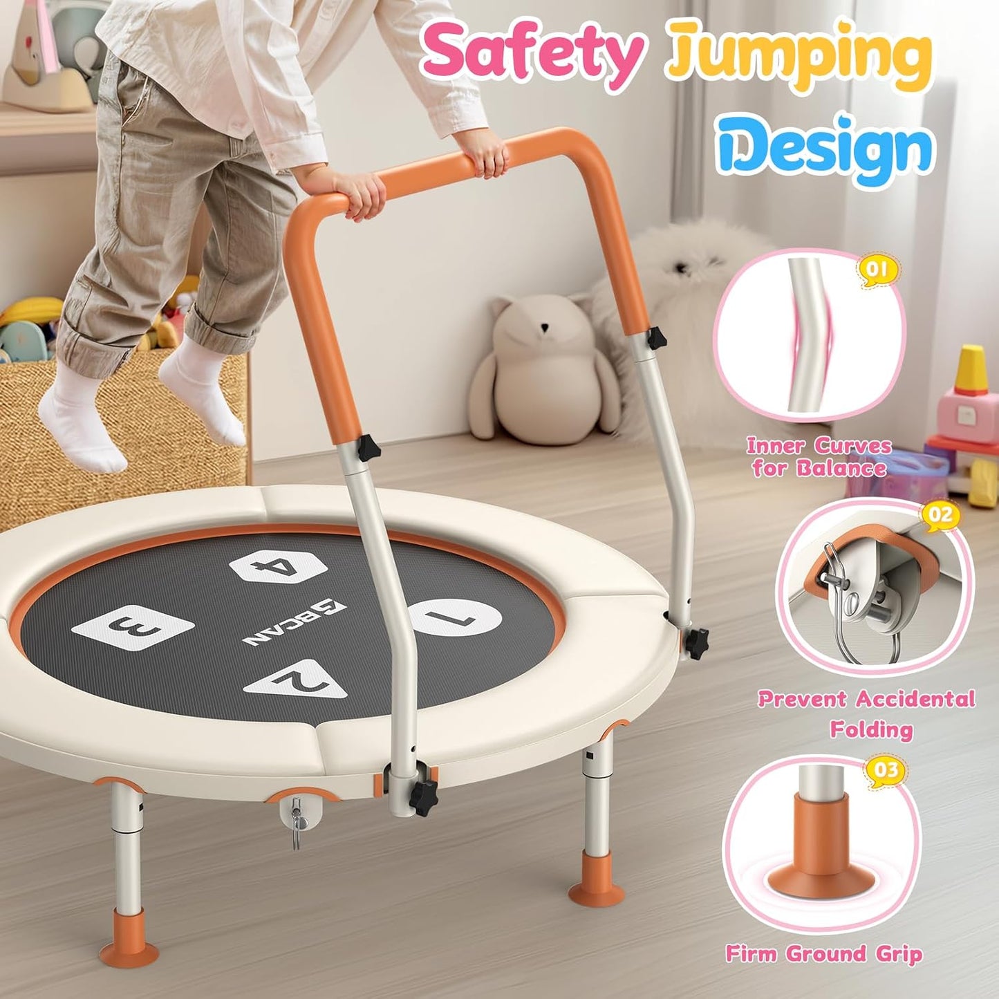 BCAN 36inch Mini Toddler Trampoline for Kids Ages 1-6 Indoor Outdoor Folding Small Rebounder Trampoline with Foam Handle Safety Padded Cover