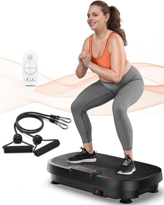Vibration Plate Exercise Machine for Lymphatic Drainage, Power Plate Vibration Plate w/ 2 Resistance Bands for Wellness and Fitness