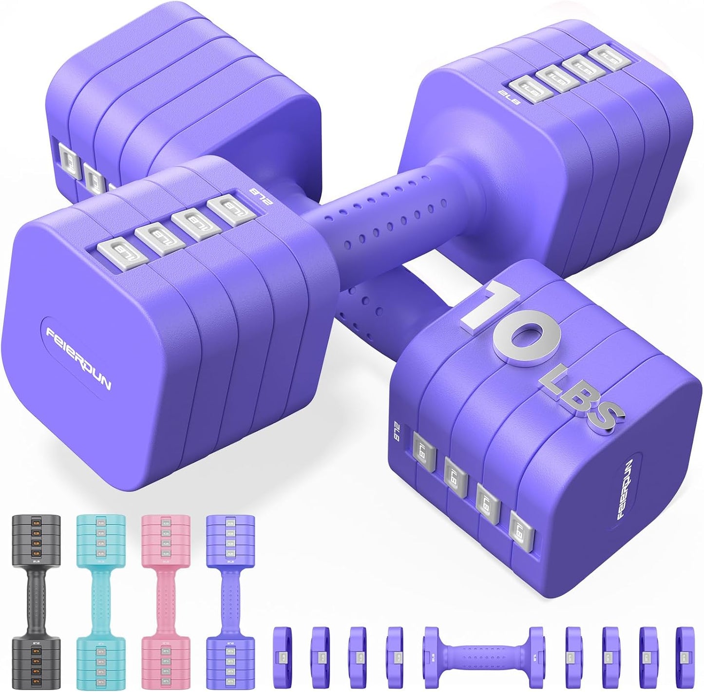 FEIERDUN 5-in-1 Adjustable Dumbbells Set of 2, 12LBS/20LBS Hand Weights