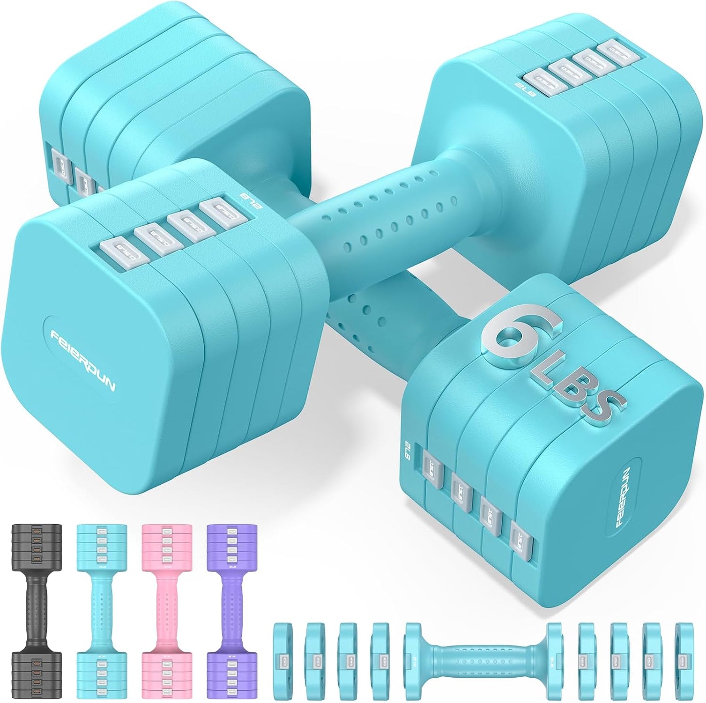 FEIERDUN 5-in-1 Adjustable Dumbbells Set of 2, 12LBS/20LBS Hand Weights