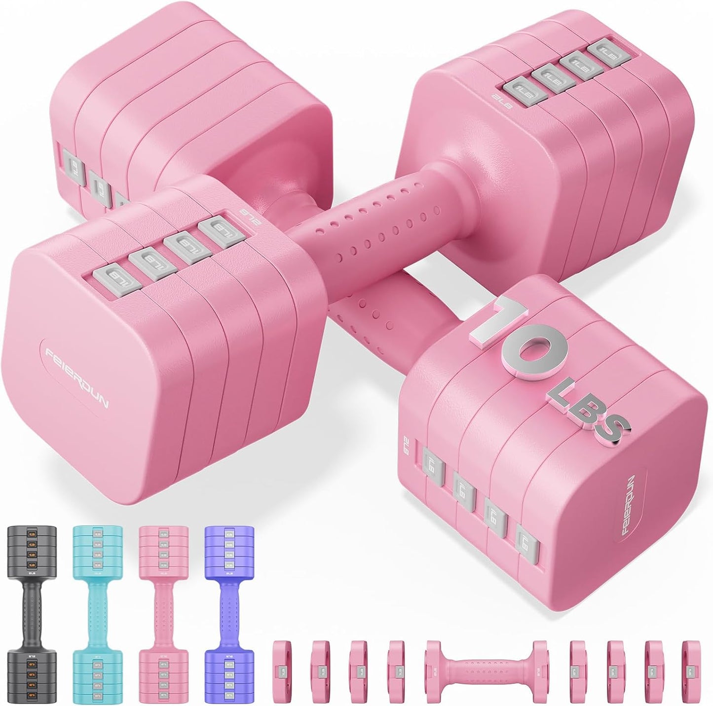 FEIERDUN 5-in-1 Adjustable Dumbbells Set of 2, 12LBS/20LBS Hand Weights