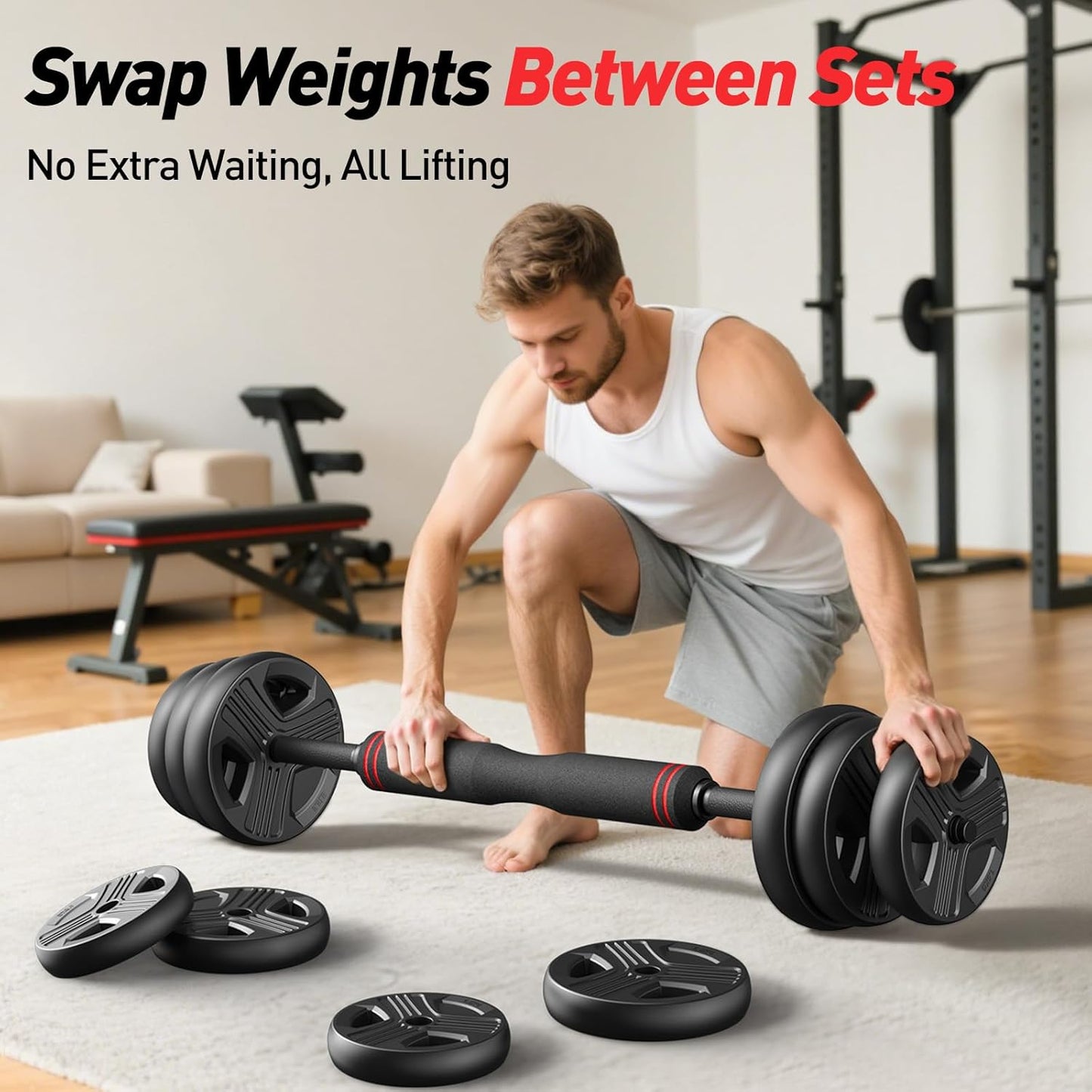 Adjustable dumbbell set, Free Weights set with upgraded nut, 4 in 1 Weight Set Used as Kettlebells, Barbell, Push up Stand