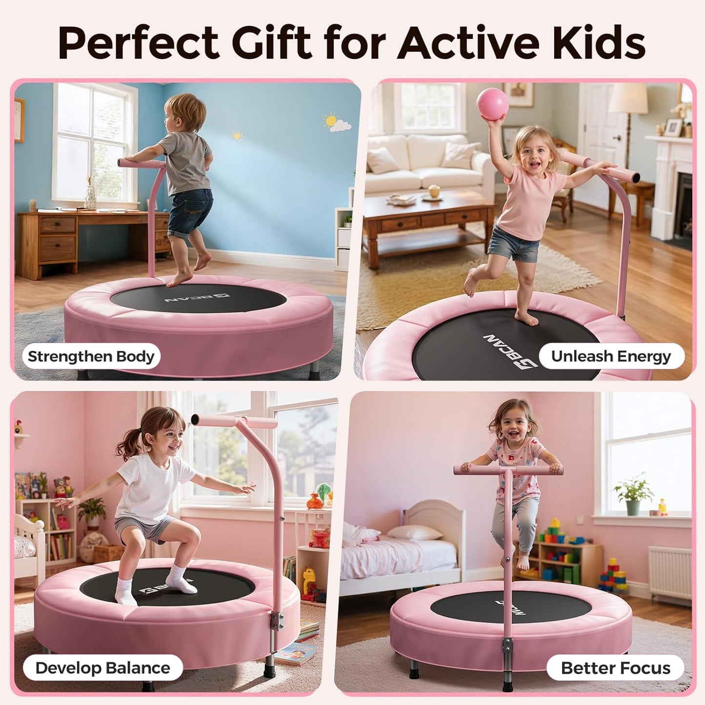 BCAN 36'' Toddler Trampoline, ASTM Certified - Kids Trampoline for Ages 1-6, Foam Handle & Safe Thickened Cover