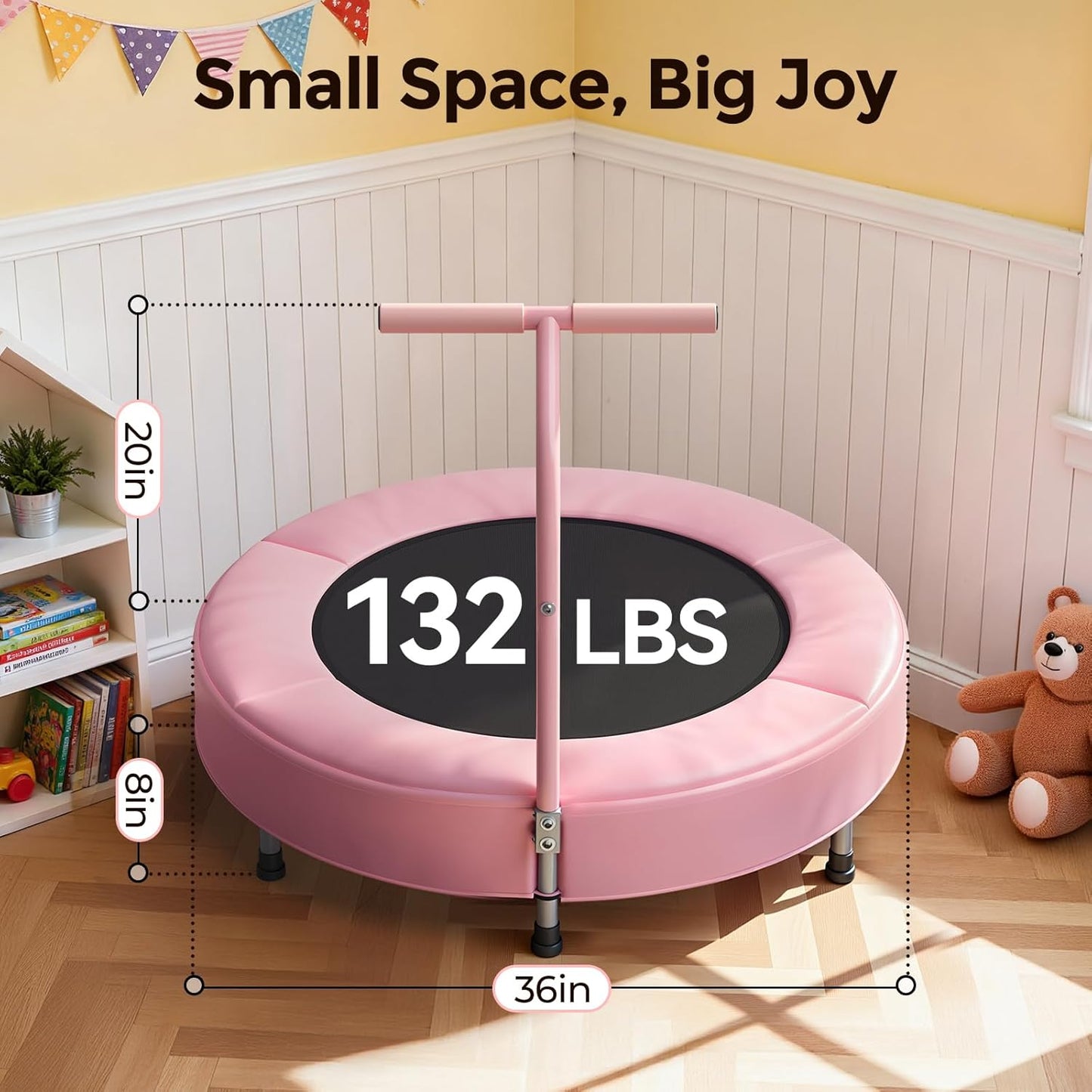 BCAN 36'' Toddler Trampoline, ASTM Certified - Kids Trampoline for Ages 1-6, Foam Handle & Safe Thickened Cover