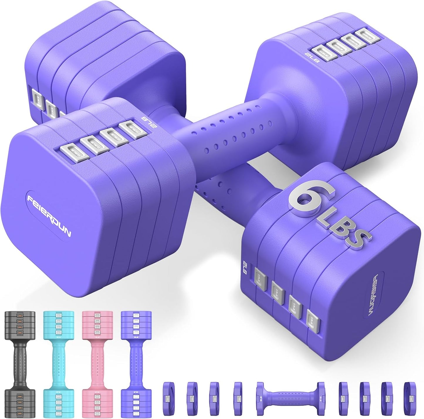 FEIERDUN 5-in-1 Adjustable Dumbbells Set of 2, 12LBS/20LBS Hand Weights