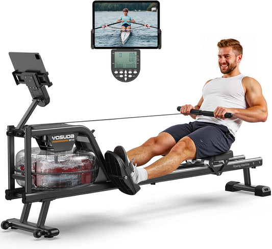 YOSUDA Water Rowing Machine for Home - Rower Machine Use with Bluetooth, App Supported, Rowing Machine for Taller Power Athletes