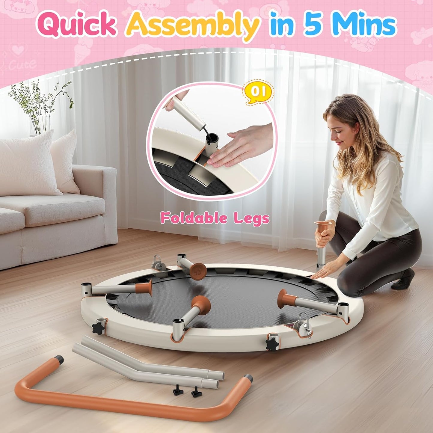 BCAN 36inch Mini Toddler Trampoline for Kids Ages 1-6 Indoor Outdoor Folding Small Rebounder Trampoline with Foam Handle Safety Padded Cover