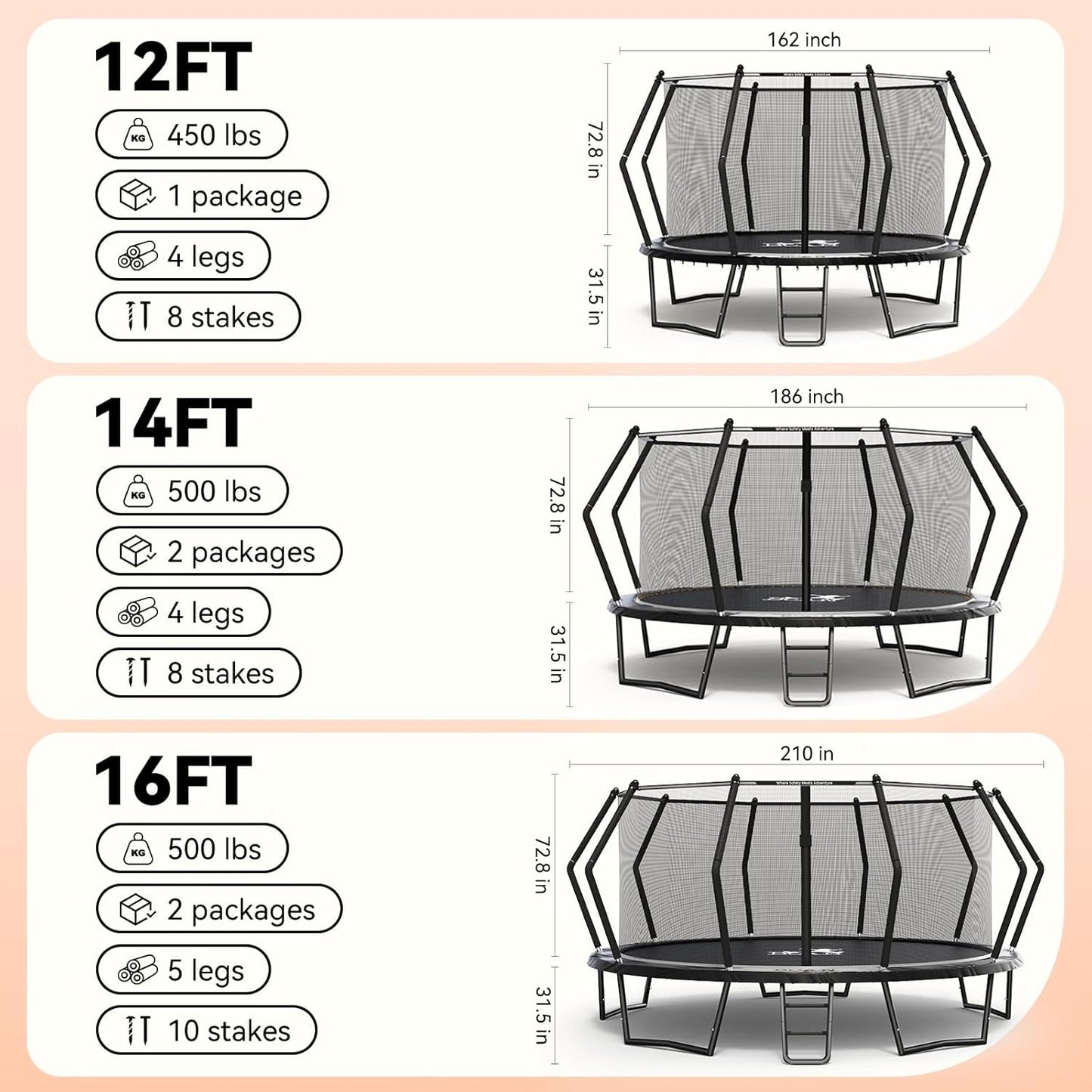 BCAN16FT Trampoline Outdoor with Enclosure for Kids Adults, ASTM Approved, Recreational Trampolines with Ladder for Kids-2025