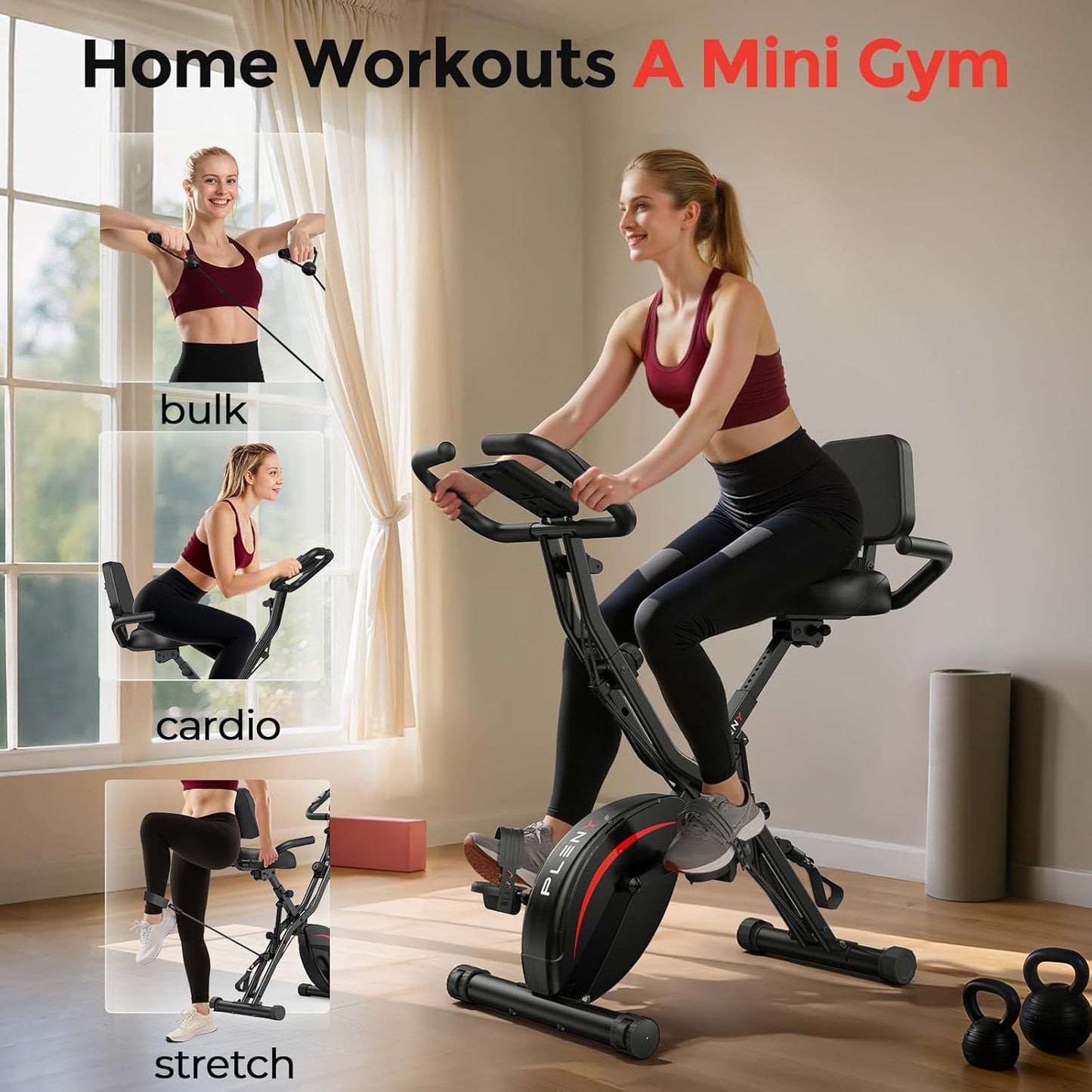 Folding Exercise Bike, 5 IN 1 Stationary Bikes for Home, 330LB Weight Capacity ,Indoor Workout Cycling Bike for Home Gym