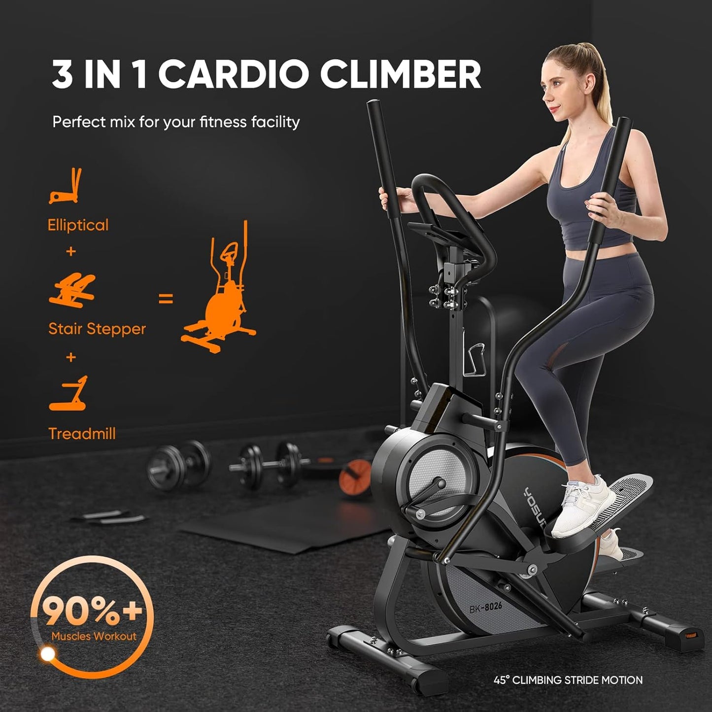 YOSUDA Pro Cardio Climber Stepping Elliptical Machine, 3-in-1 Elliptical Machine Stair Stepper Trainer with 16 Resistance