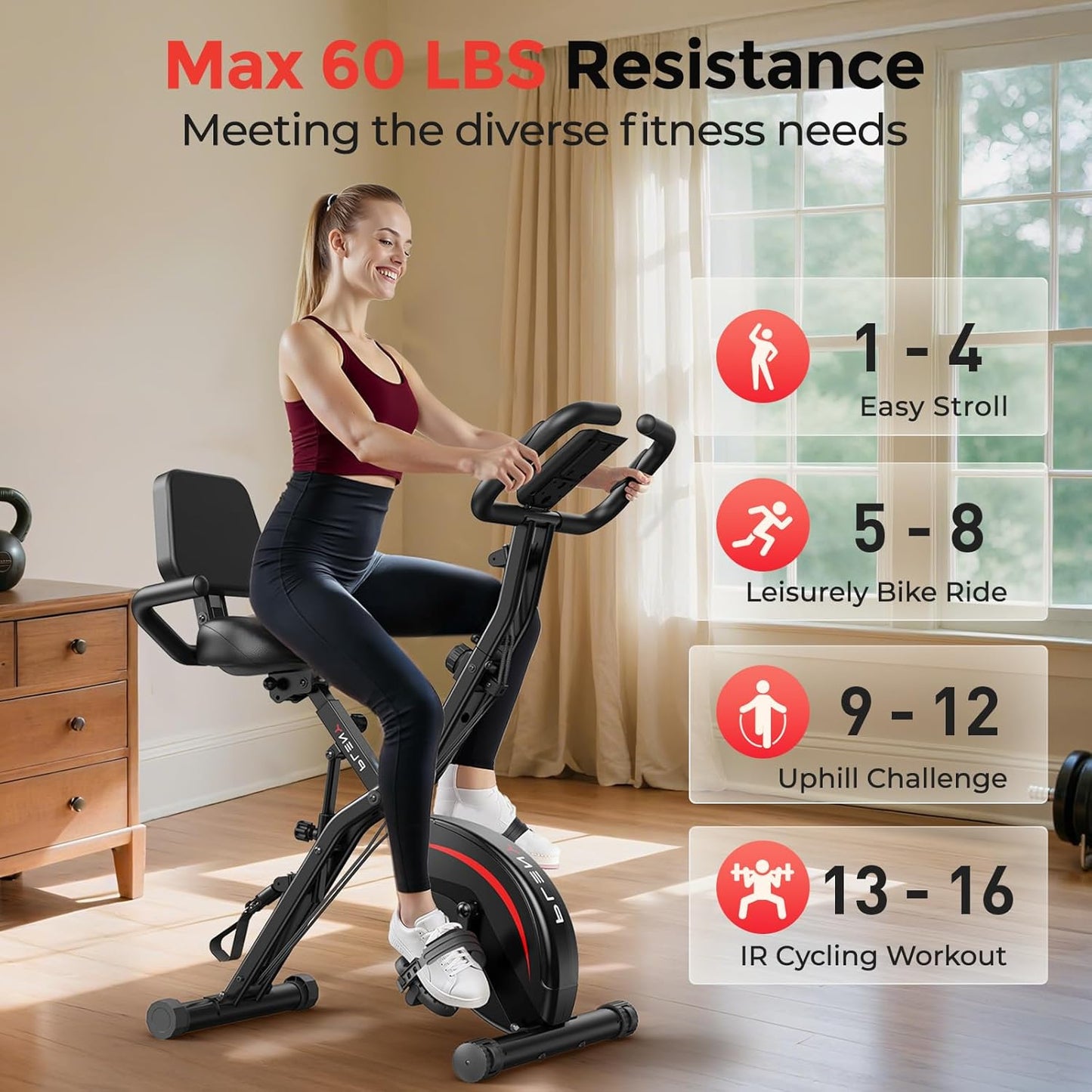 Folding Exercise Bike, 5 IN 1 Stationary Bikes for Home, 330LB Weight Capacity ,Indoor Workout Cycling Bike for Home Gym