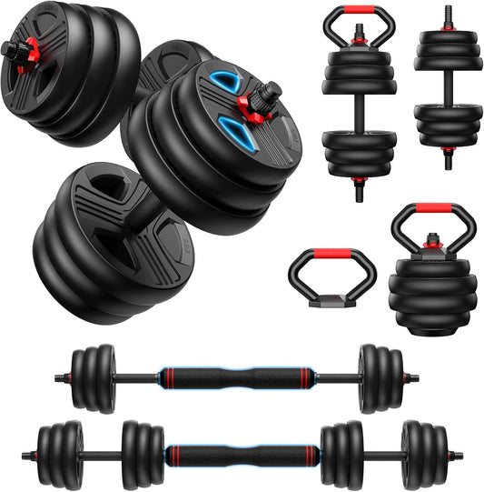 Adjustable dumbbell set, Free Weights set with upgraded nut, 4 in 1 Weight Set Used as Kettlebells, Barbell, Push up Stand