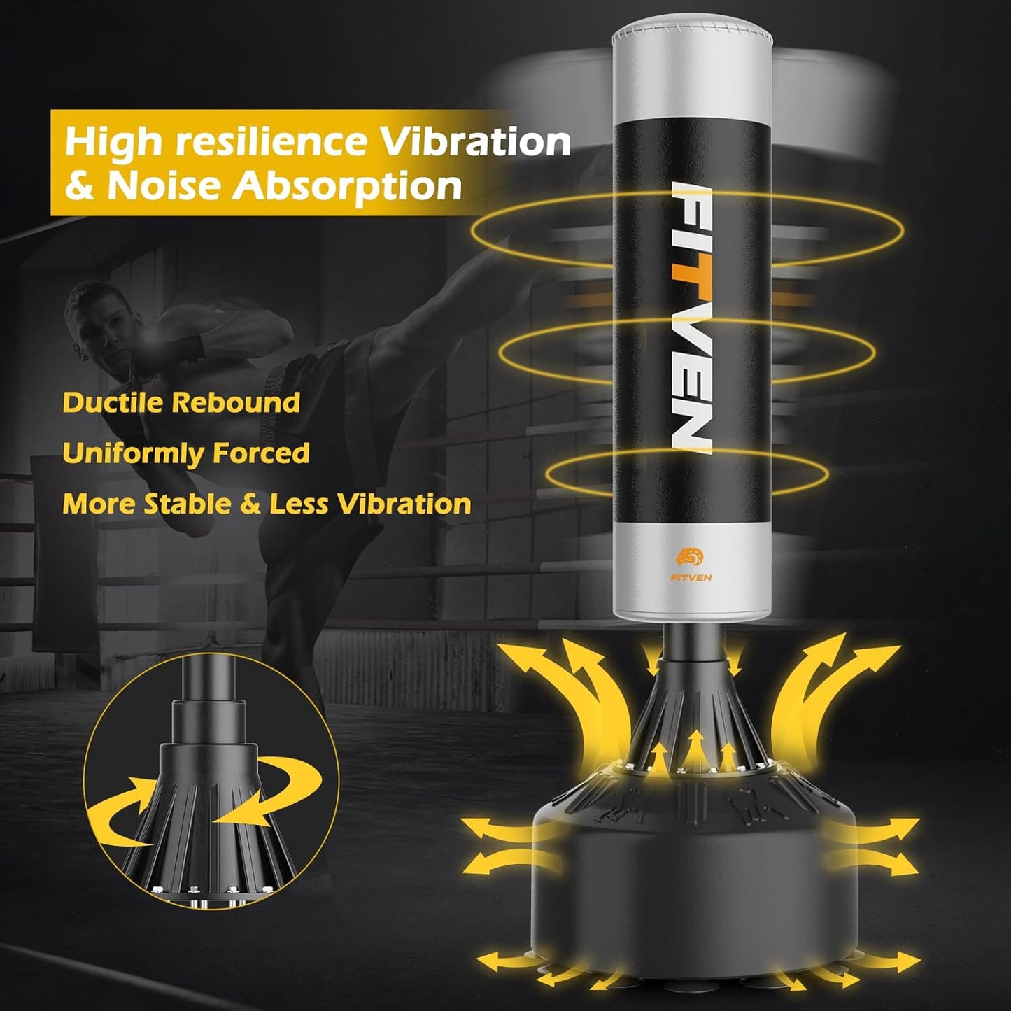 FITVEN Freestanding Punching Bag with Boxing Gloves Heavy Boxing Bag with Suction Cup Base - Men Stand Kickboxing Bag