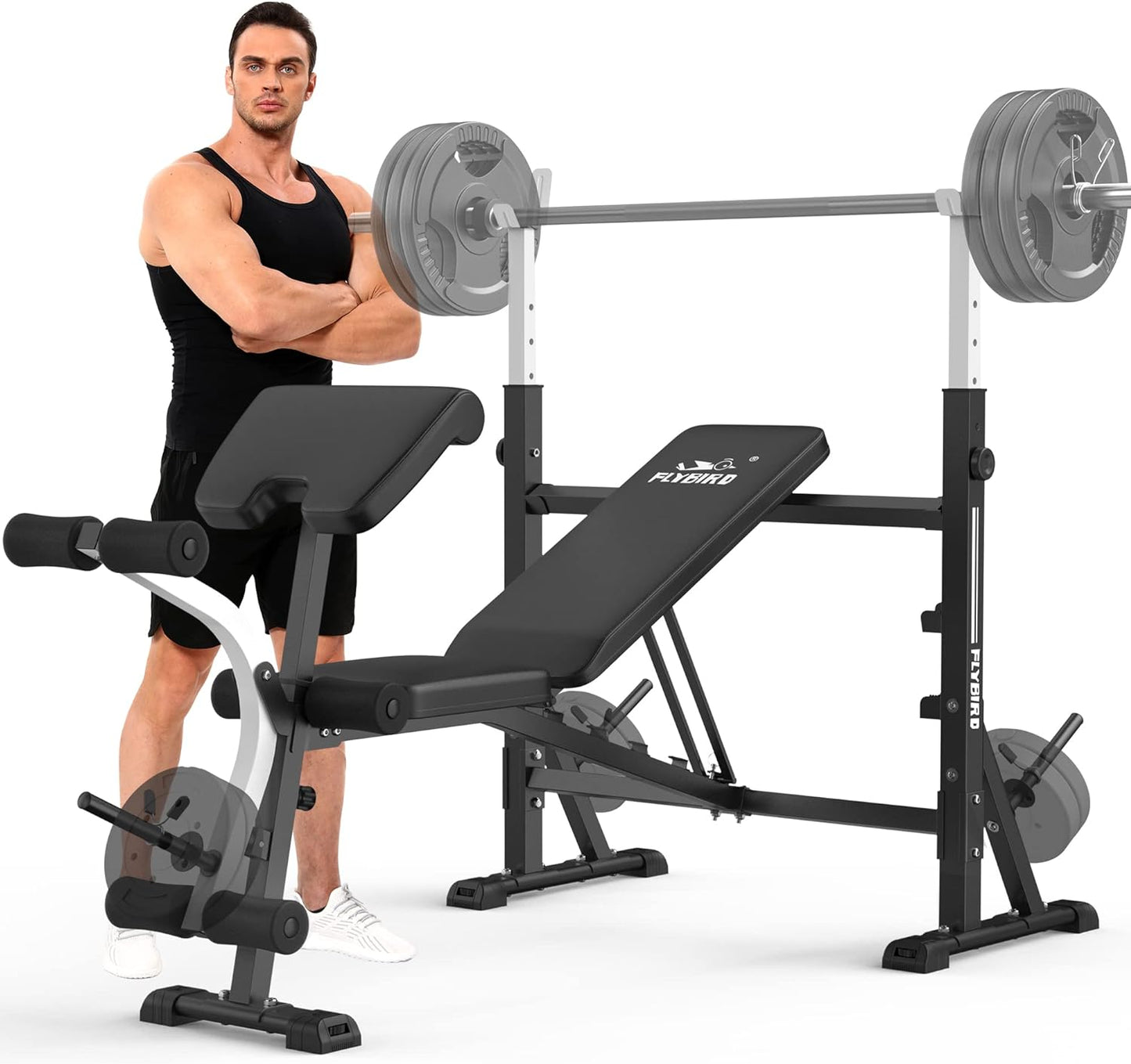 FLYBIRD Olympic Adjustable Weight Bench, with Bench Press Rack, Leg Extension and Leg curl, for Home Gym Workout