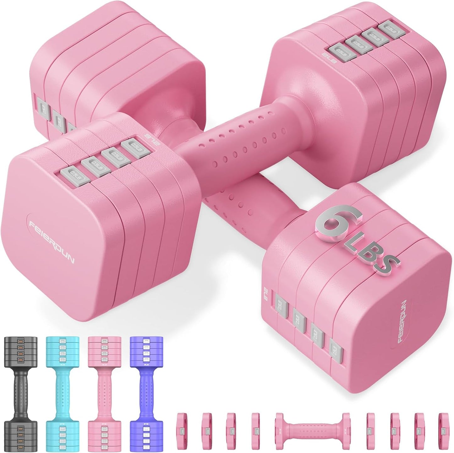 FEIERDUN 5-in-1 Adjustable Dumbbells Set of 2, 12LBS/20LBS Hand Weights