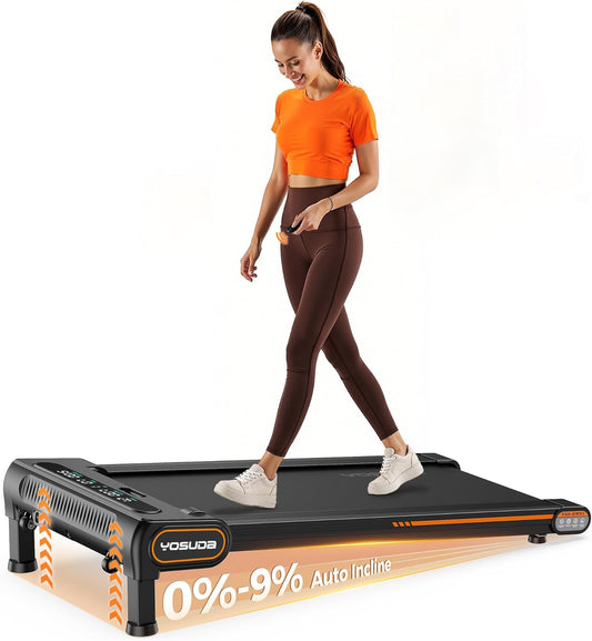 YOSUDA Walking Pad Treadmills with Auto Incline, 9% Incline Tredamills Under Desk with 300LBS Weight Capacity & 3 Adjustable Slopes