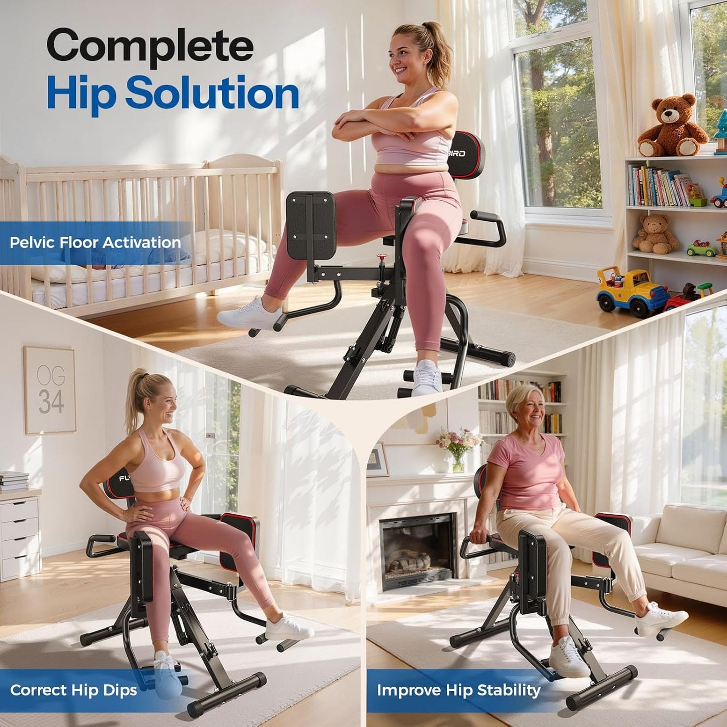 FED FITNESS 2-in-1 Hip Adductor & Abductor Machine, 6 Adjustable Resistance Bands, Dual Foot Bar, Home Gym for Glute & Inner Thigh.