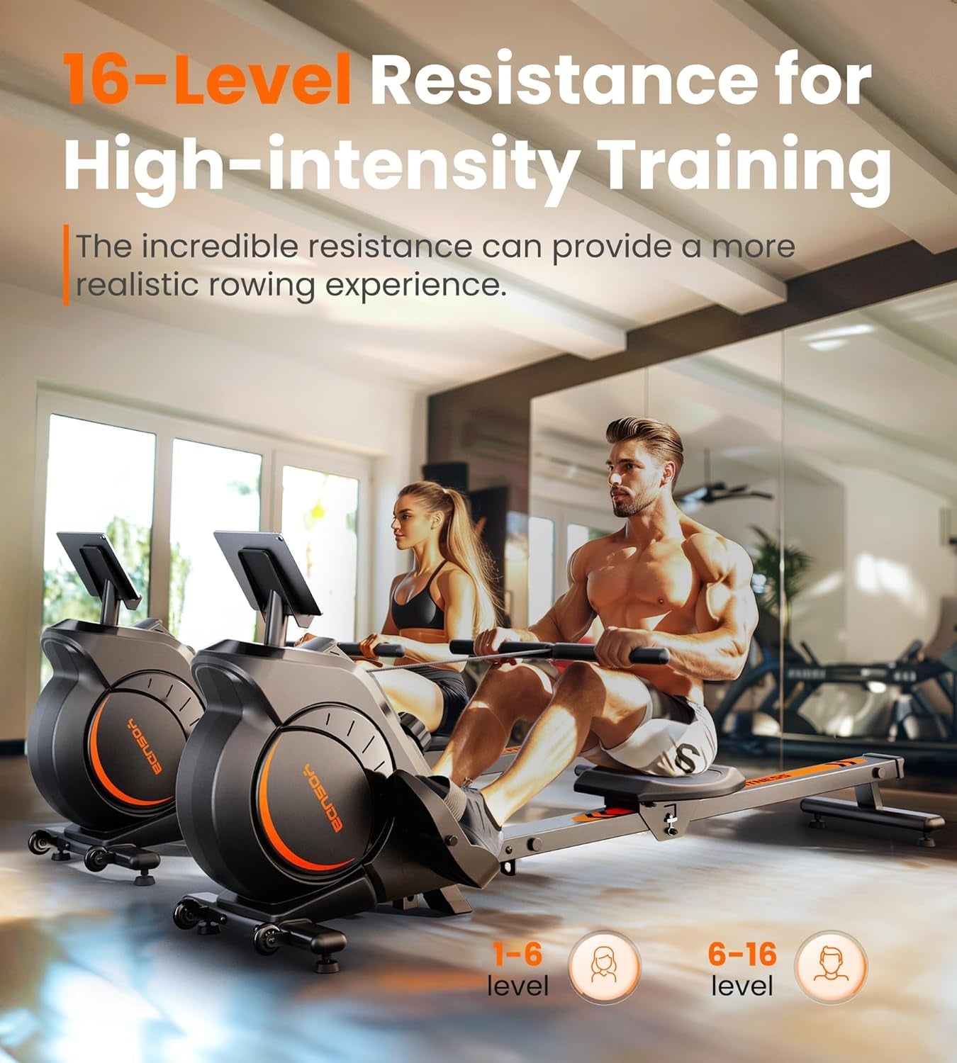 YOSUDA Rowing Machine for Home, Magnetic Rower Machine for Beginners to Athletes, Use with Resistance Adjustment Function, Bluetooth, App Supported, LCD Monitor, and Comfortable Seat Cushion
