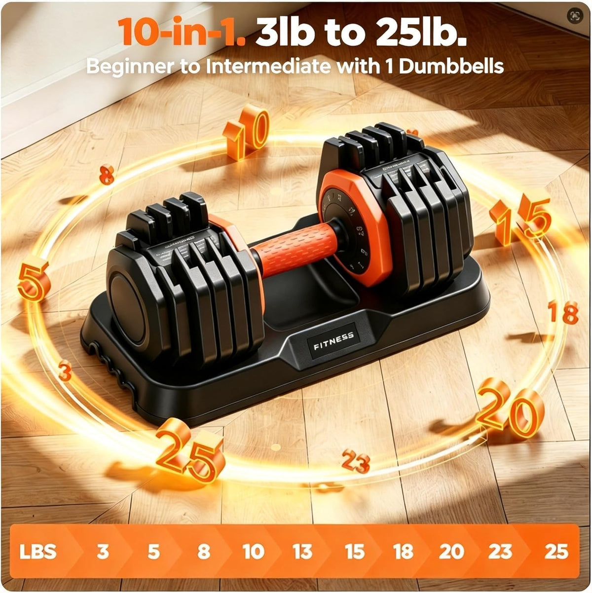 FEIERDUN Adjustable Dumbbell Set, Weight Set for Home Gym, 10-in-1 Free Weight Adjustable Dumbbells, Single Hand Twist Adjust with Non-Slip Handles, 90% Space Saving Strength Training for both Men&Women