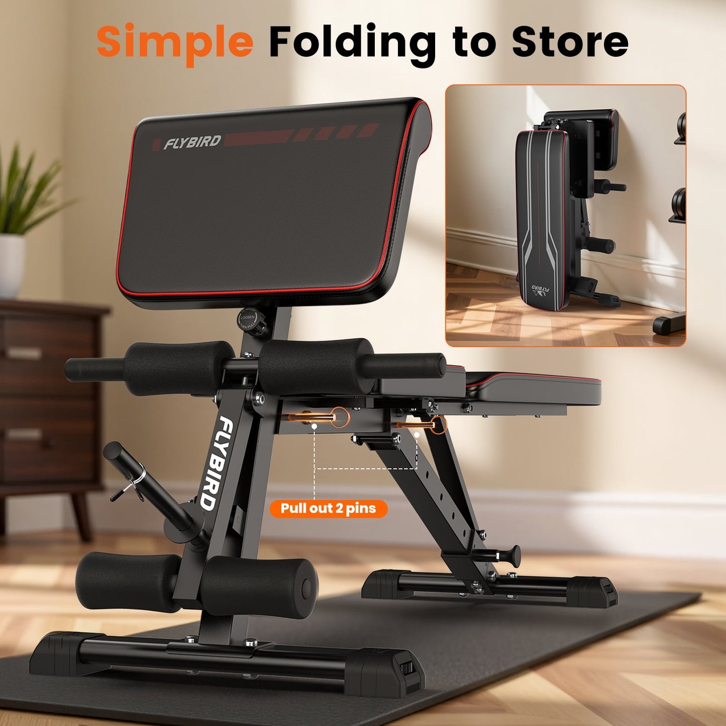 FLYBIRD Workout Bench with Leg Extension & Curl Pad