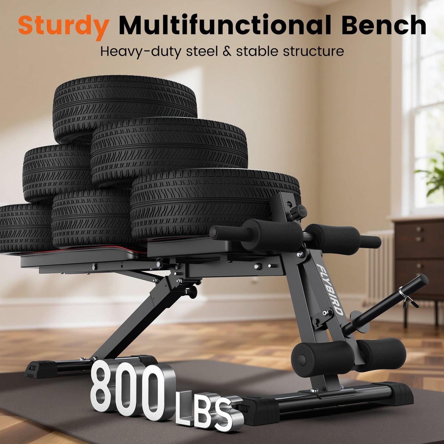 FLYBIRD Workout Bench with Leg Extension & Curl Pad