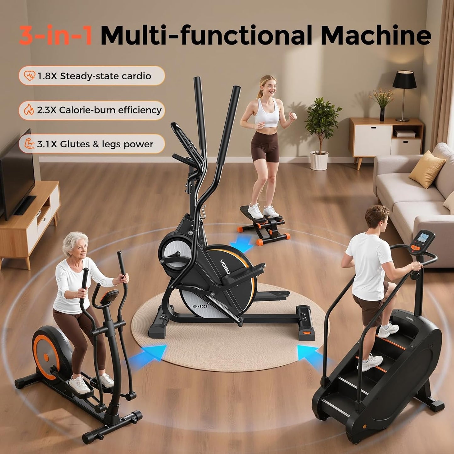 YOSUDA Elliptical Exercise Machine, 3-in-1 Elliptical Machine for Home, Quiet Magnetic System