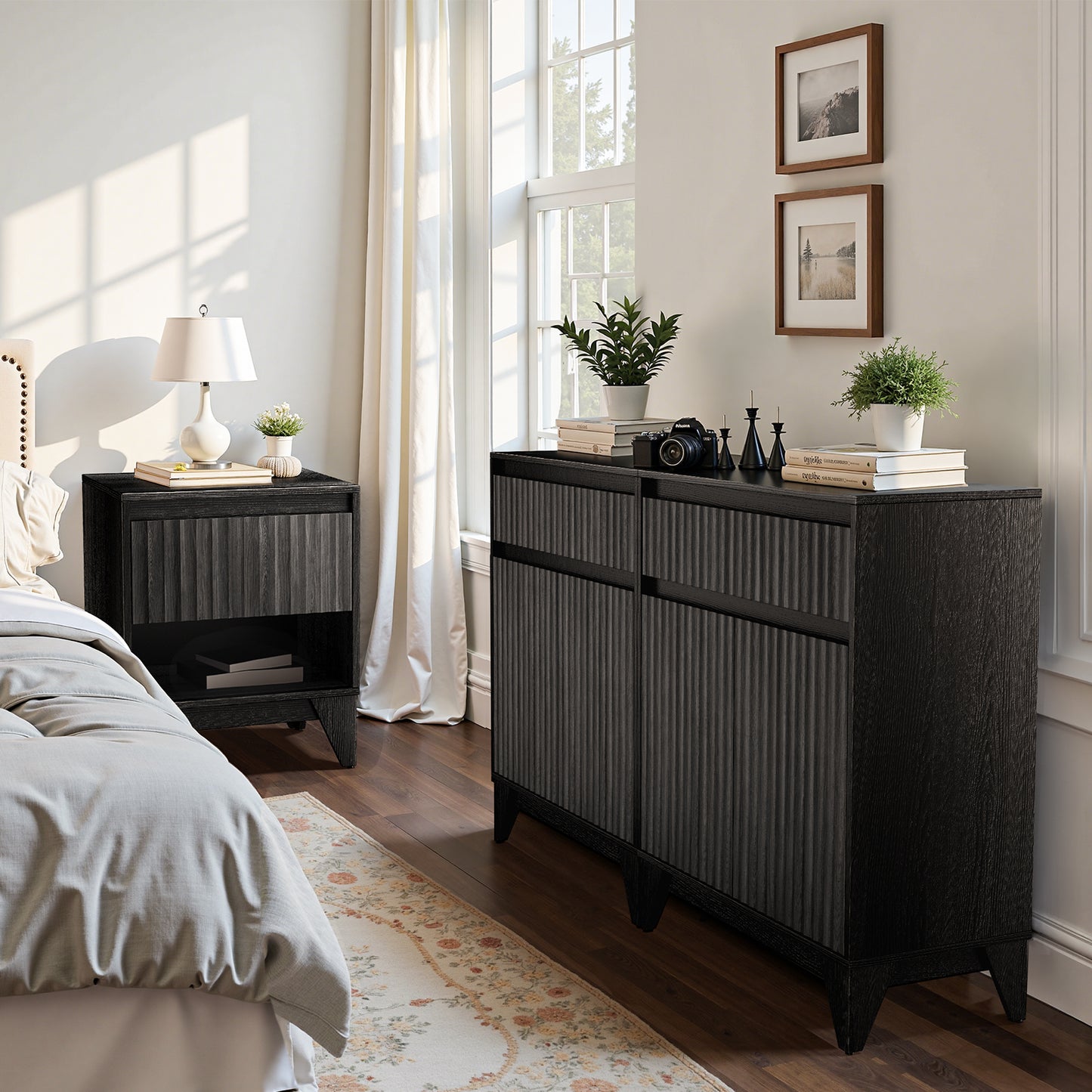 38" Tall 2 - Door Accent Cabinet With Adjustable Shelf, Waveform Fluted Panel