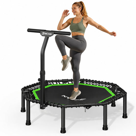 BCAN 51" Octagonal Mini Trampoline, Max Load 450 LBS Fitness Trampoline with T-Adjustable Handle Bar, Silent Bungees, Larger, More Stable, Quieter Exercise Rebounder for Adults Indoor/Garden Workout (Copy)