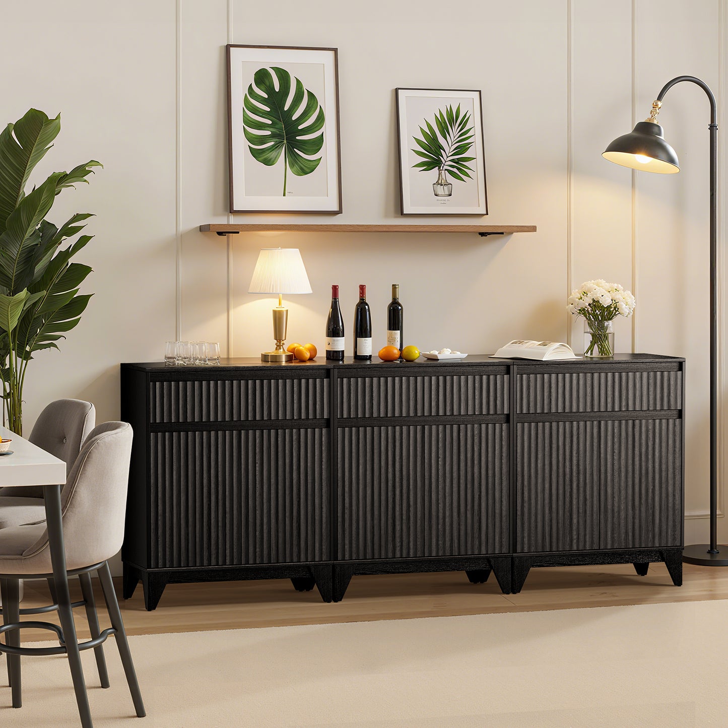 38" Tall 2 - Door Accent Cabinet With Adjustable Shelf, Waveform Fluted Panel