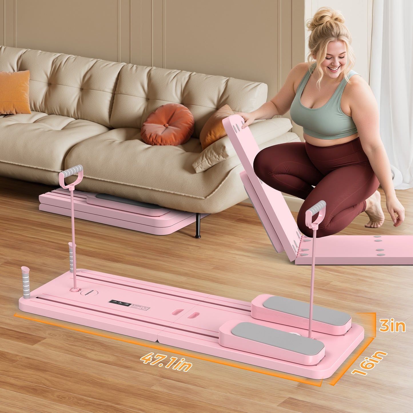FEIERDUN 5 in 1 Folding Pilates Board, Pilates Reformer Set with 300 LBS Weight Capacity, Portable Home Pilates for Woman (Pink)
