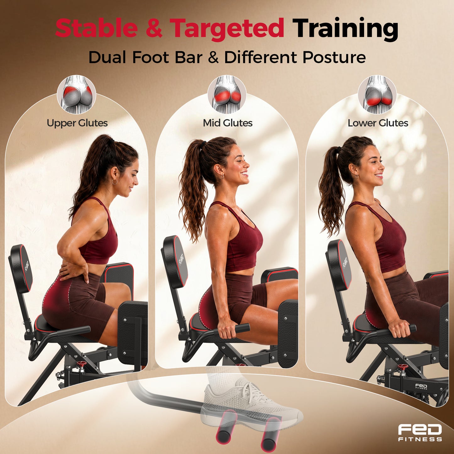 FED FITNESS 2-in-1 Hip Adductor & Abductor Machine, 6 Adjustable Resistance Bands, Dual Foot Bar, Home Gym for Glute & Inner Thigh.
