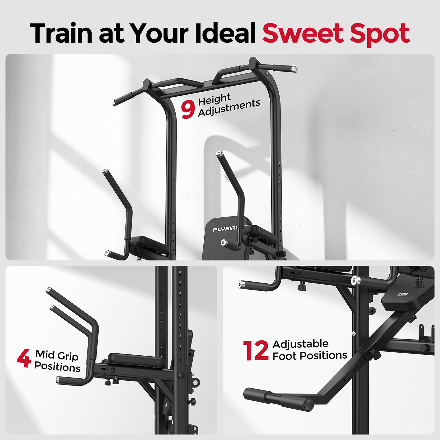 FED FITNESS Power Tower: Adjustable Multi-Function Pull Up & Dip Station, 800 lbs Capacity, Home Gym Strength & Ab Workout